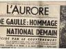 JOURNAL L'AURORE SPECIAL HOMMAGE A DE GAULLE NOV 1970